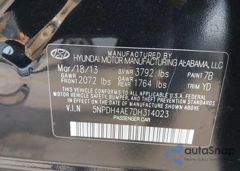 2013 Hyundai Elantra Gls z USA, uszkodzony, nr VIN 5NPDH4AE7DH314023
